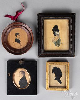 Four miniature portraits and silhouettes, 19th c.