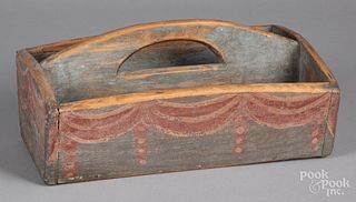 Painted pine knife tray, 19th c.