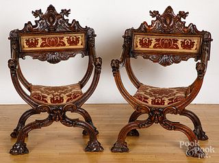 Pair of German carved cerule chairs