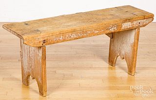 Small mortised pine bench, 19th c.