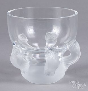 Lalique frosted glass owl vase