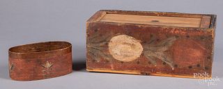 Painted pine slide lid box, 19th c.