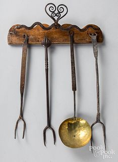 Wrought iron utensil rack, together utensils