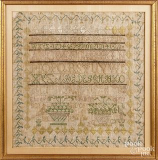 Silk on linen sampler, early 19th c.