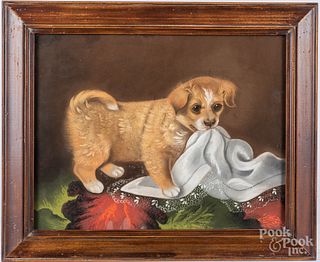 Three pastels of puppies, late 19th c.