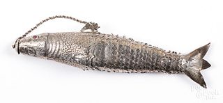 Articulated silver fish bottle, 6" l.
