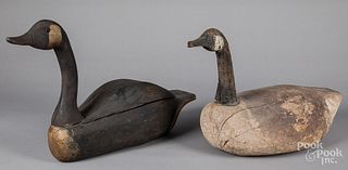 Two carved and painted goose decoys.