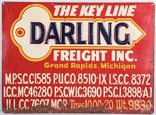 Darling Freight Inc embossed tin trucking sign.