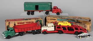 Three Hubley Kiddie toy diecast tractor trailers