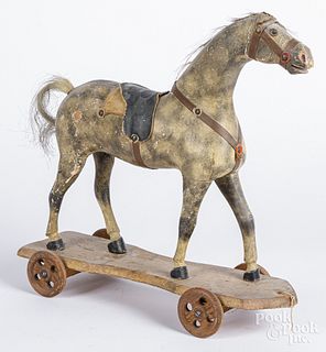 Painted wood platform horse pull toy