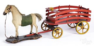 Painted wood wagon, 17 1/2" l., etc