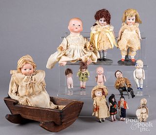Group of small bisque head dolls