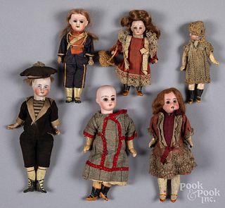 Six bisque head small dolls