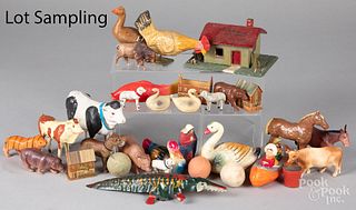 Group of stick leg and celluloid animals, etc.