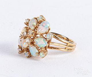 14K gold opal and diamond ring, size 4, 2.8 dwt.