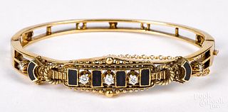 14K gold diamond and onyx bracelet, 13 dwt.