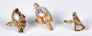 Three 14K gold and gemstone rings