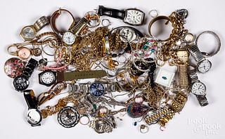 Costume and silver jewelry, watches, etc.