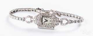 Platinum and diamond ladies wristwatch