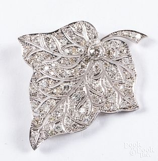 Platinum and diamond leaf brooch