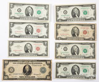 1914 Philadelphia ten dollar note,etc.