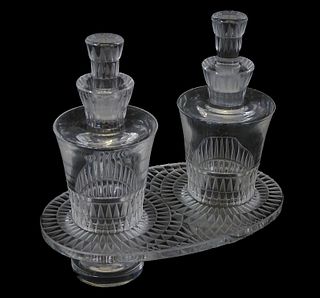Pair of Lalique Crystal Perfume Bottles on Base
