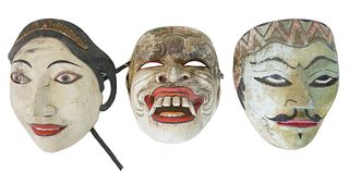 Three (3) Indonesian Ritualistic Tribal Wood Masks