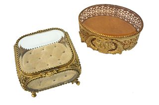 Pair of Victorian Gilt Brass & Glass Vanity Boxes