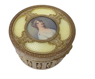 French Guilloche & Brass Portrait Vanity Box