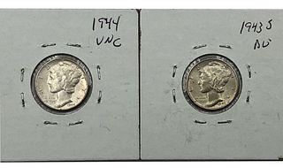 Lot of two Uncirculated Mercury Dimes 1943-S and 1