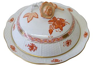 Herend Chinese Bouquet Rust Porcelain Lidded Tray