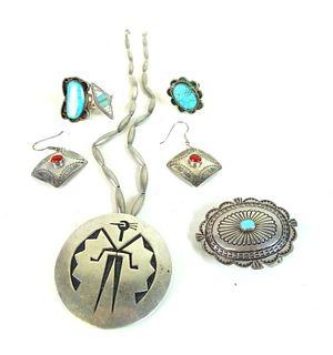 Miscellaneous Lot (6) Navajo Turquoise & Sterling