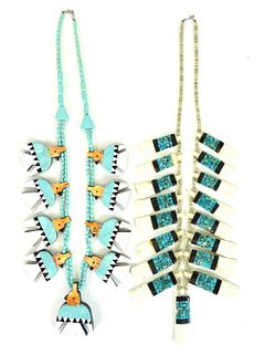 Pair of Navajo Turquoise & Bone Necklaces