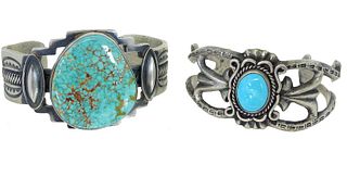 Pair of Navajo Turquoise & Sterling Silver Cuffs