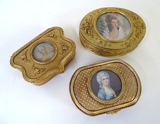 Three (3) French Gilt Bronze Portrait Vanity Boxes