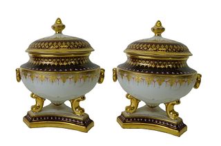 Pair of European Gold Gilt Lidded Vases