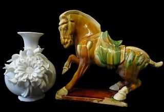 Blanc de Chine Vase and an Oriental Horse Figure