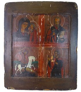 Russian Hand Painted Icon on Wood Plaque