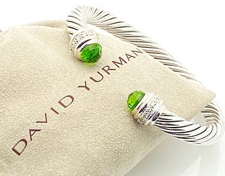 DAVID YURMAN PRASIOLITE DIAMOND SILVER CABLE BRACELET