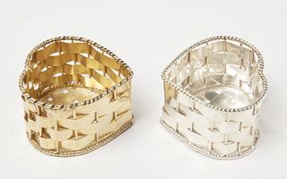 Two Sterling Woven Heart Baskets, Signed Cartier