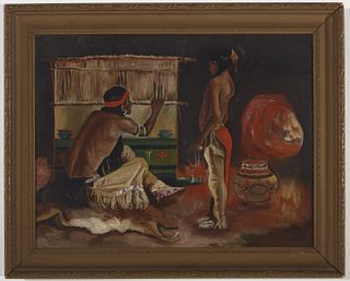 Native American Weaver-oil on canvas 1885