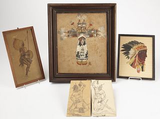 5 Native American Theme Primitive Artworks