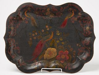Paint-Decorated Tole Tray with Peacock