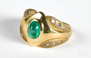 14K gold diamond and emerald ring