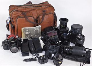 Canon A-1 Black Body 35mm Camera and Accessories