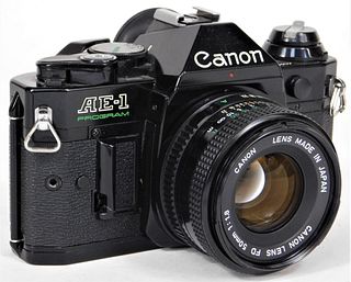 Canon AE-1 Black Body Camera, Canon 50mm f/1.8