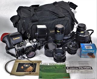 Canon AE-1 Camera with Bag and Accessories