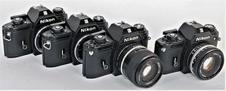 Group of 4 Nikon EM Black Body SLR Cameras