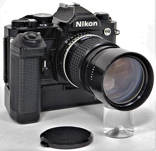 Nikon FM2 Black Body Camera, Series E 135mm f/2.8