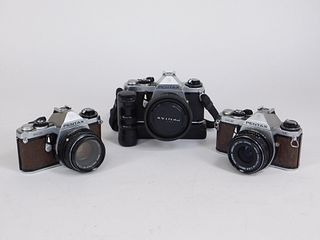 Group of 3 Pentax ME 35mm SLR Cameras